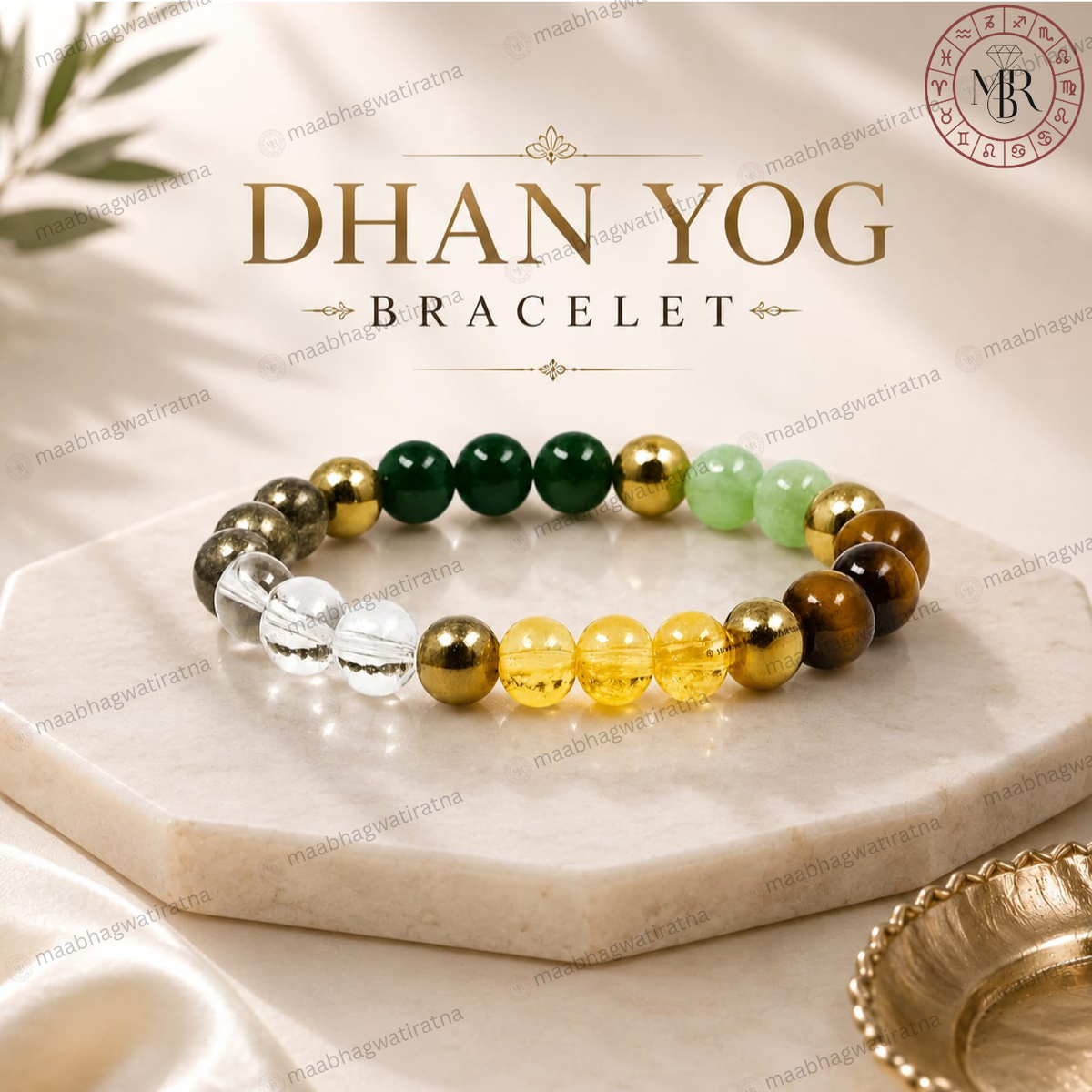 Dhan Yog – Citrine, Tiger Eye, Pyrite, Clear Quartz, Green Aventurine & Green Jade Bracelet