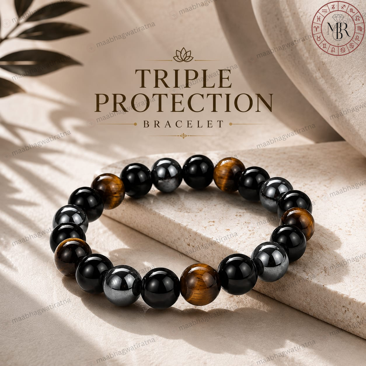 Triple Protection Bracelet – Tiger Eye, Hematite & Black Obsidian