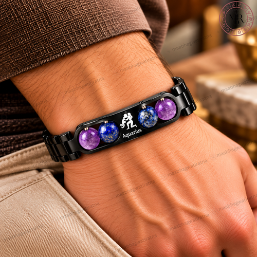 Aquarius (कुंभ राशि) Metal Zodiac Bracelet with Amethyst & Sodalite for Men & Women