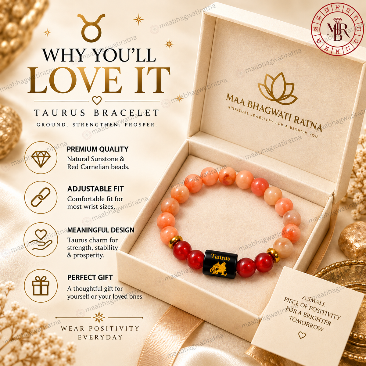 Taurus Rashi Bracelet – Vrishabha Rashi Carnelian & Gemstone Bracelet