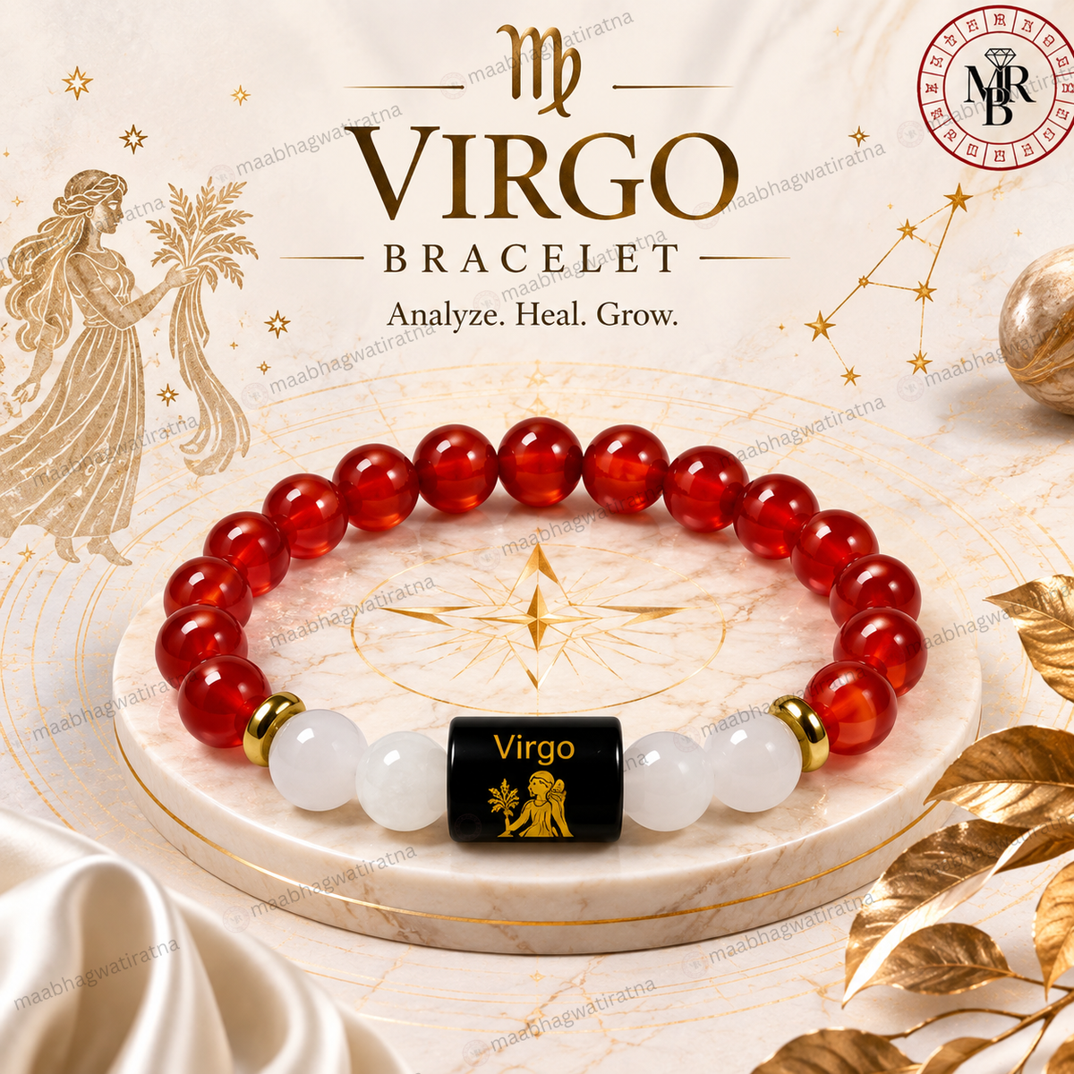Virgo Rashi Bracelet – Kanya Rashi Red Gemstone & Zodiac Bracelet