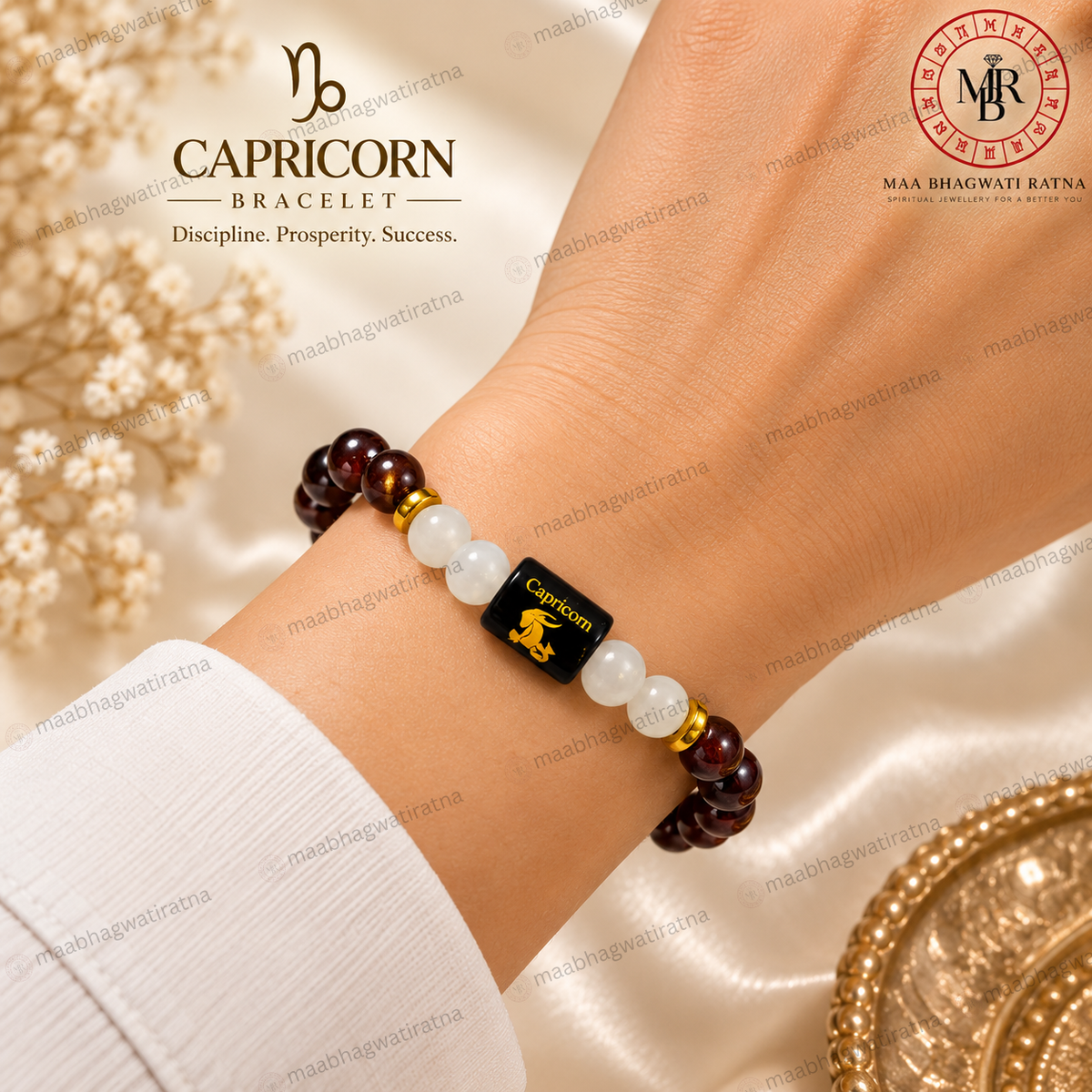 Capricorn Rashi Bracelet – Makara Rashi Dark Stone & White Quartz Bracelet