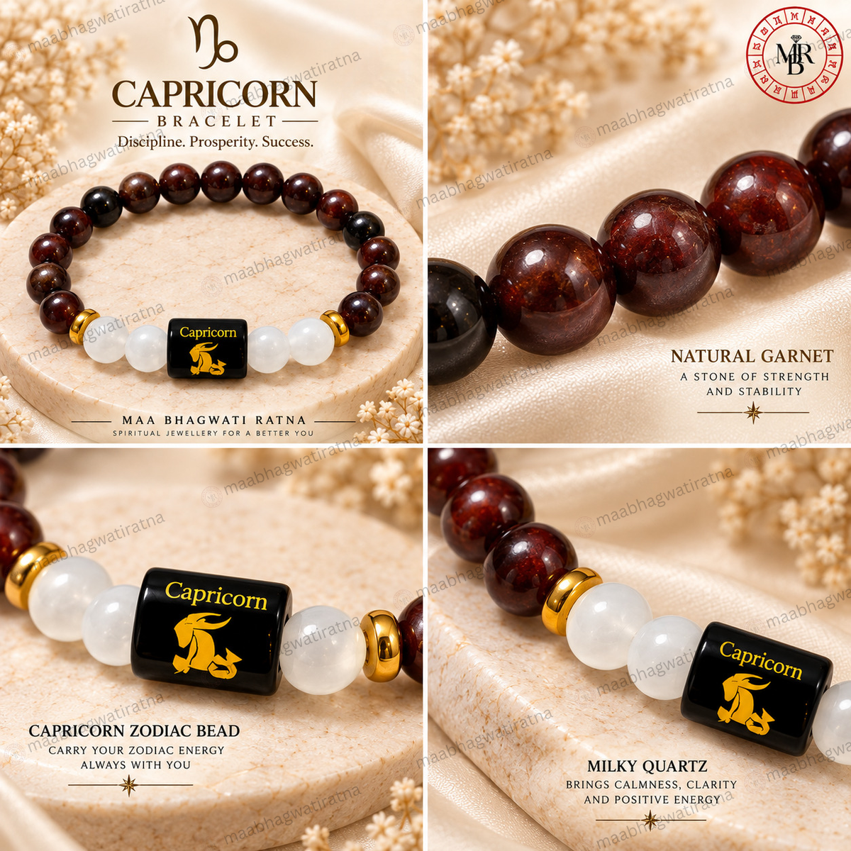 Capricorn Rashi Bracelet – Makara Rashi Dark Stone & White Quartz Bracelet
