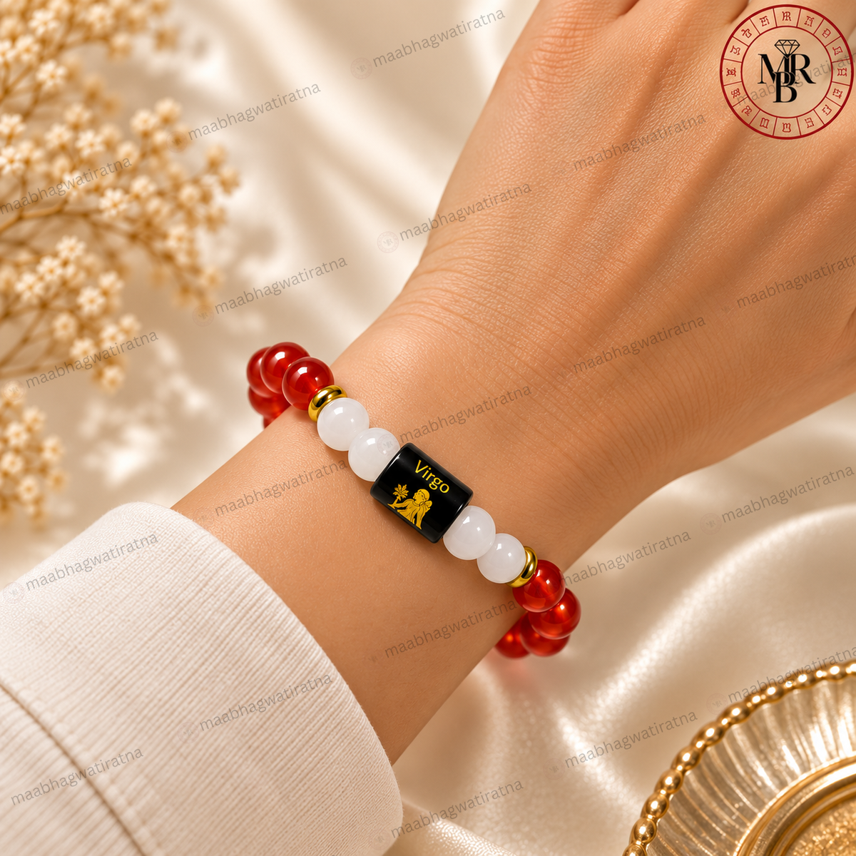 Virgo Rashi Bracelet – Kanya Rashi Red Gemstone & Zodiac Bracelet