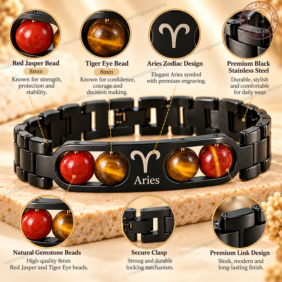 Aries (मेष राशि) Metal Zodiac Bracelet for Men & Women