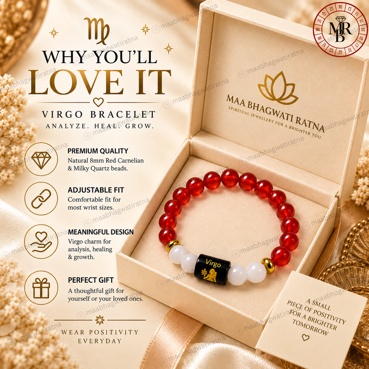 Virgo Rashi Bracelet – Kanya Rashi Red Gemstone & Zodiac Bracelet