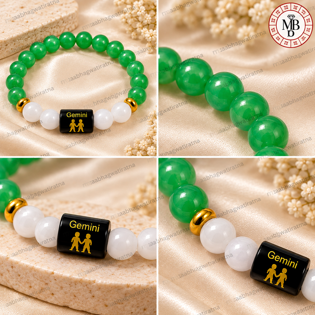 Gemini Rashi Bracelet – Mithuna Rashi Green & White Gemstone Bracelet