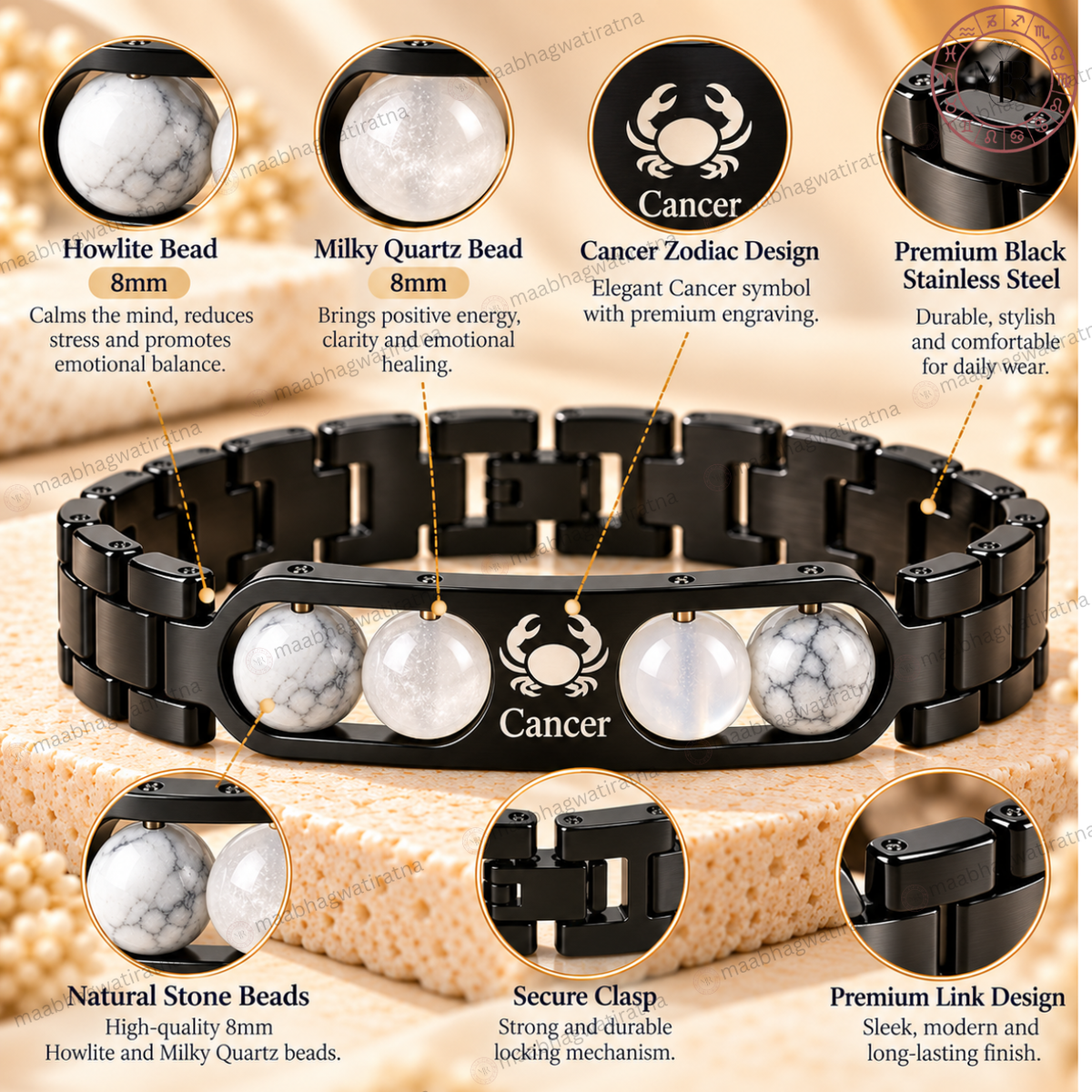 Cancer (कर्क राशि) Metal Zodiac Bracelet for Men & Women
