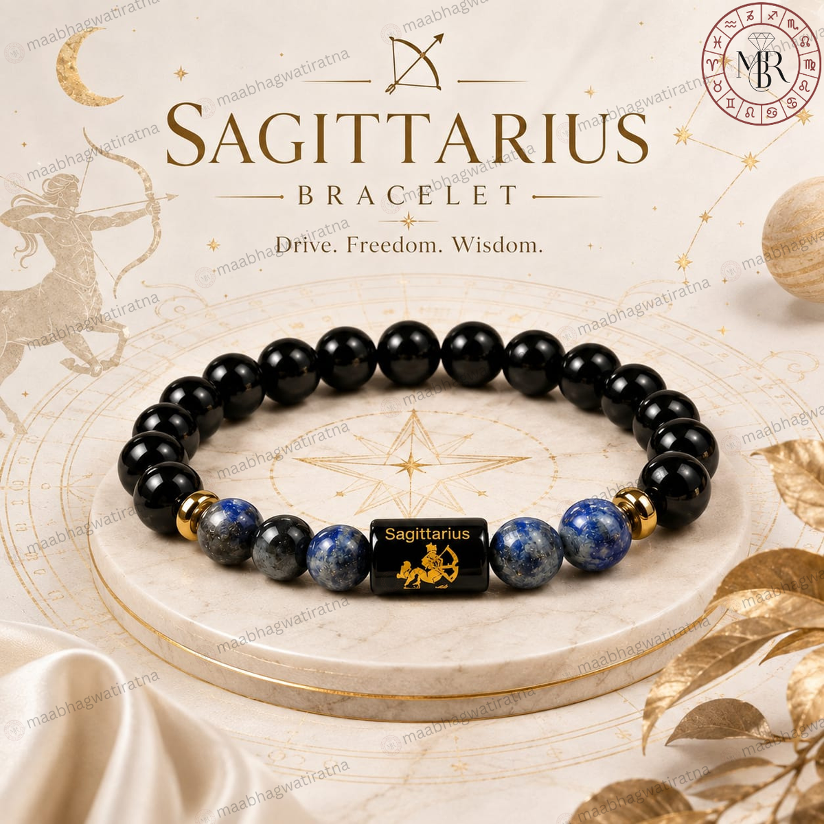 Sagittarius Rashi Bracelet – Dhanu Rashi Black & Blue Gemstone Bracelet
