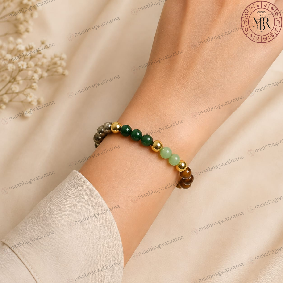 Dhan Yog – Citrine, Tiger Eye, Pyrite, Clear Quartz, Green Aventurine & Green Jade Bracelet