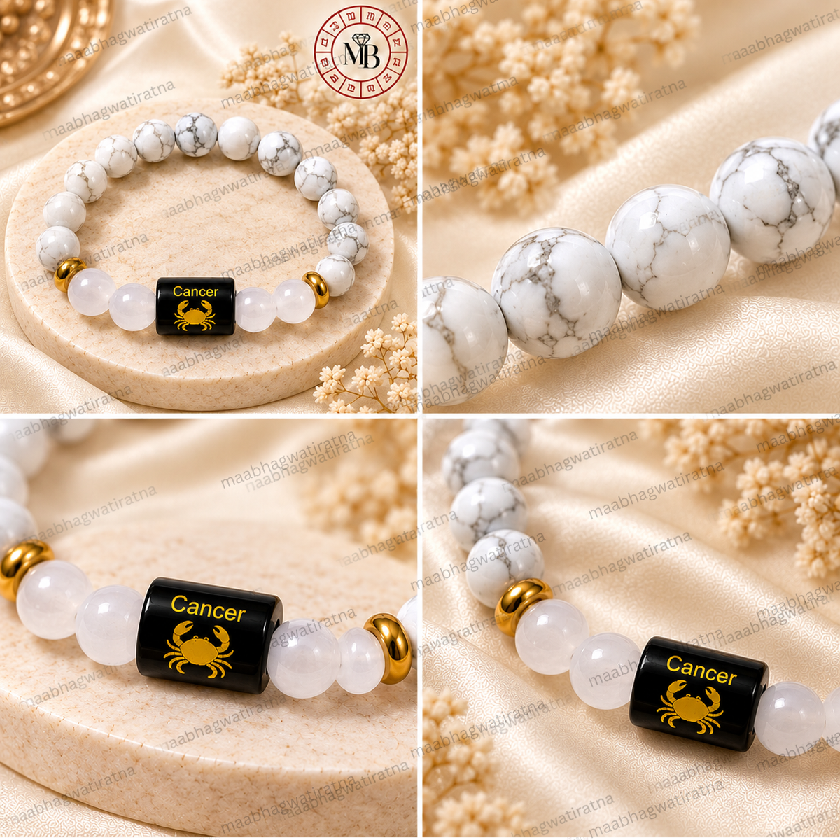 Cancer Rashi Bracelet – Karka Rashi White Gemstone & Zodiac Bracelet