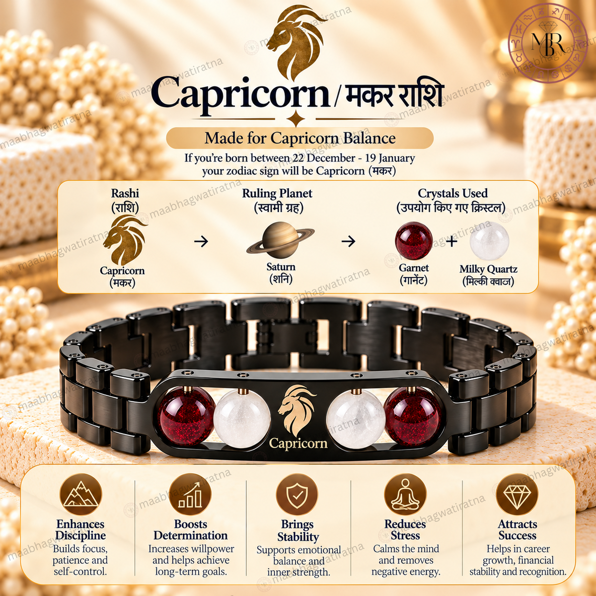 Capricorn (मकर राशि) Metal Zodiac Bracelet for Men & Women