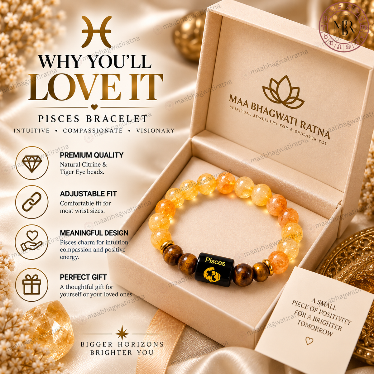 Pisces Rashi Bracelet – Meena Rashi Citrine & Tiger Eye Gemstone Bracelet