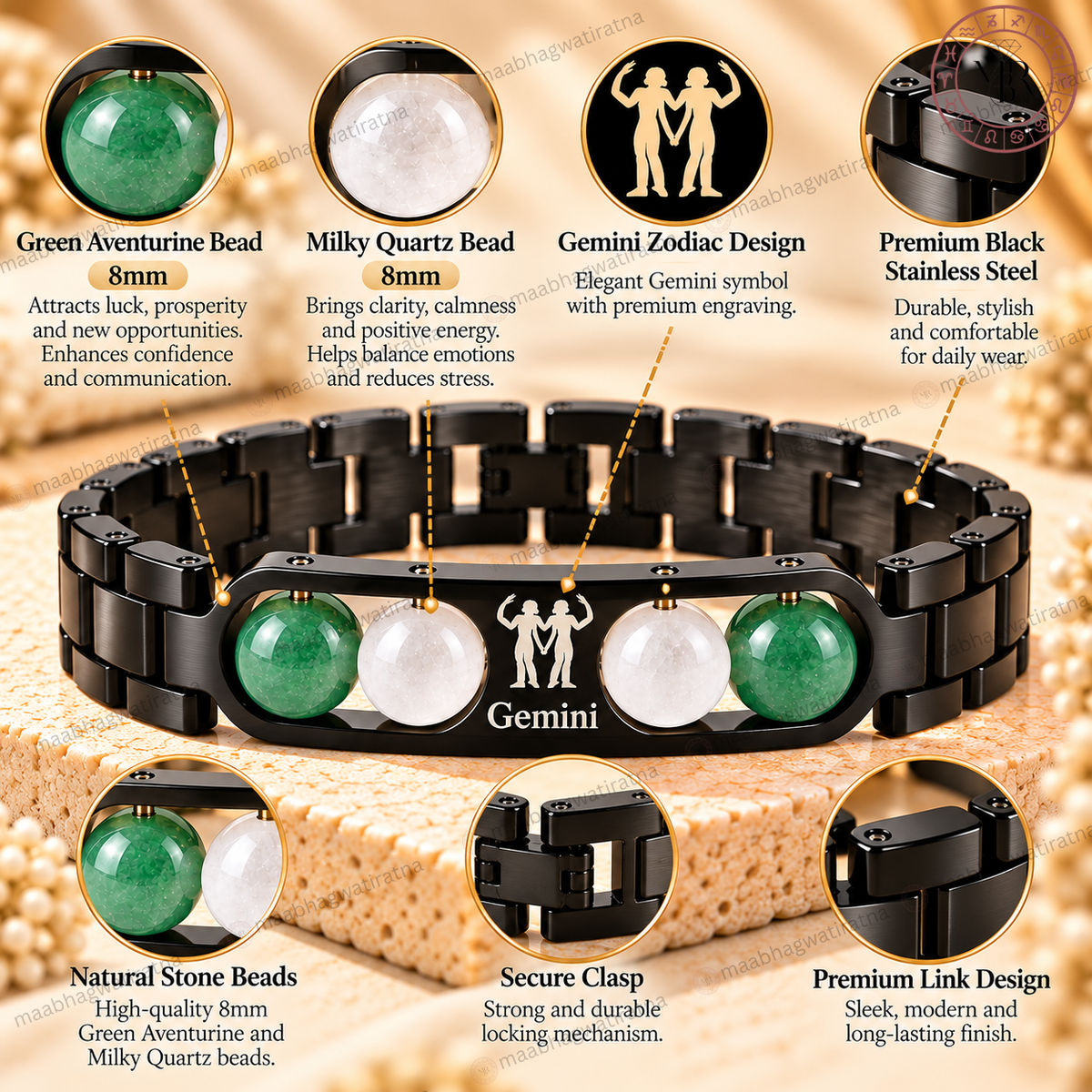 Gemini (मिथुन राशि) Metal Zodiac Bracelet for Men & Women