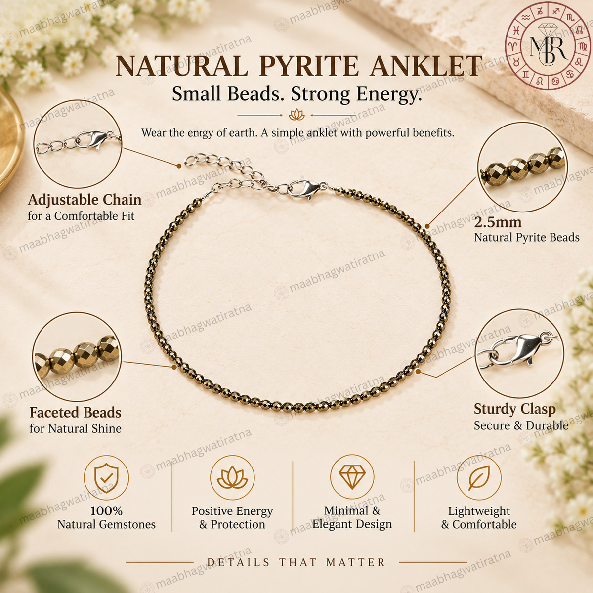 Pyrite Anklet for Women – Wealth & Abundance Inspired Gemstone Jewellery