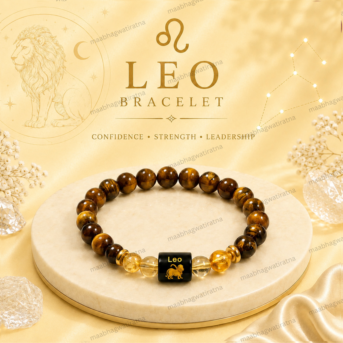 Leo Rashi Bracelet – Simha Rashi Tiger Eye, Citrine & Clear Quartz