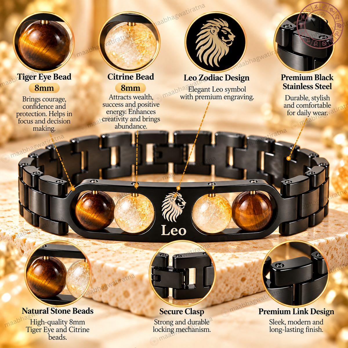 Leo (सिंह राशि) Metal Zodiac Bracelet for Men & Women
