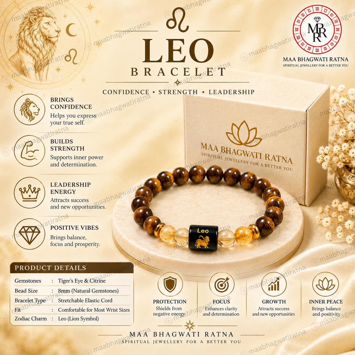 Leo Rashi Bracelet – Simha Rashi Tiger Eye, Citrine & Clear Quartz