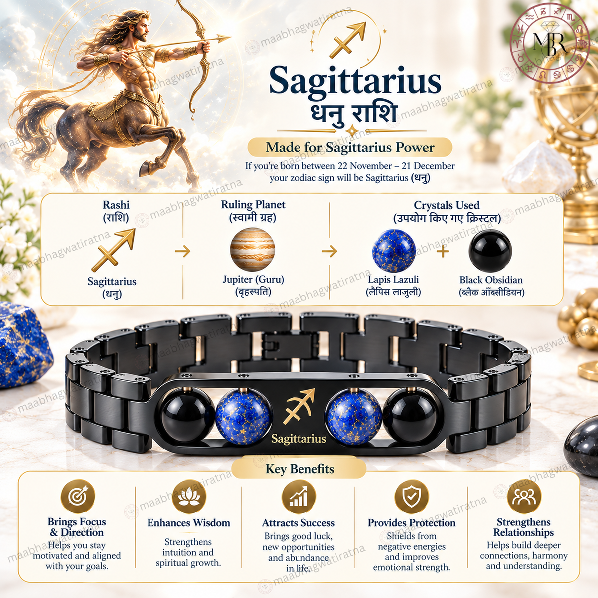 Sagittarius (धनु राशि) Metal Zodiac Bracelet for Men & Women