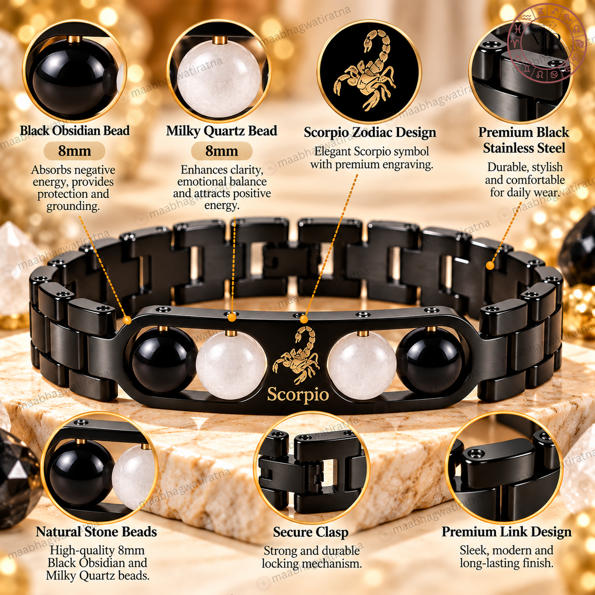 Scorpio (वृश्चिक राशि) Metal Zodiac Bracelet for Men & Women