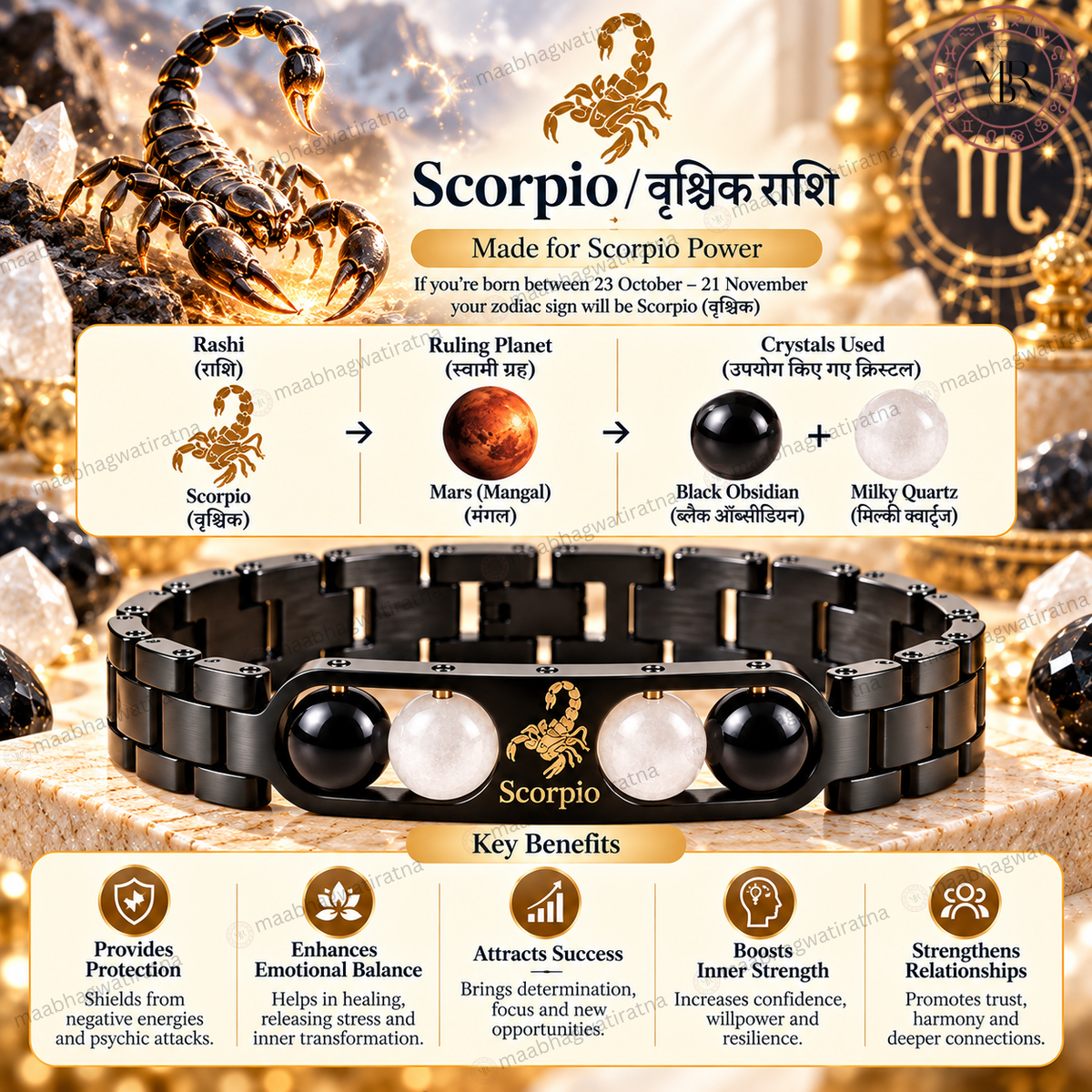 Scorpio (वृश्चिक राशि) Metal Zodiac Bracelet for Men & Women