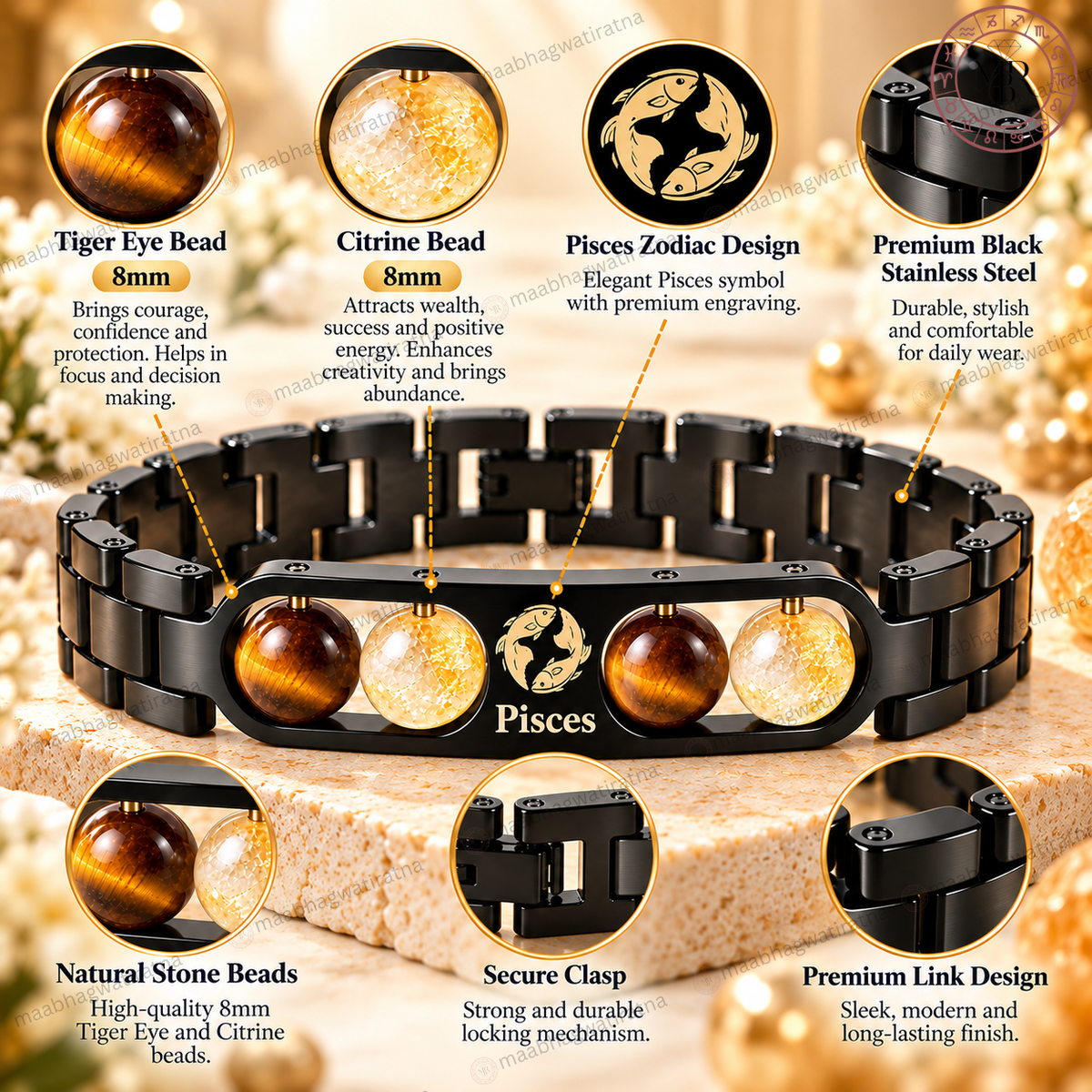 Pisces (मीन राशि) Metal Zodiac Bracelet for Men & Women