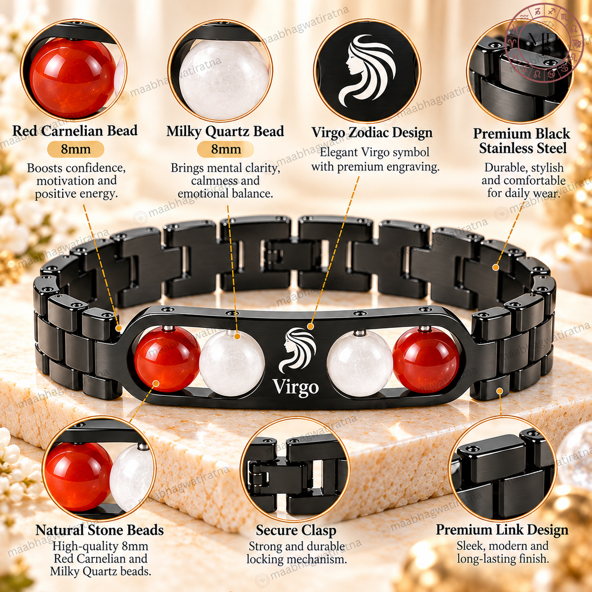 Virgo (कन्या राशि) Metal Zodiac Bracelet for Men & Women