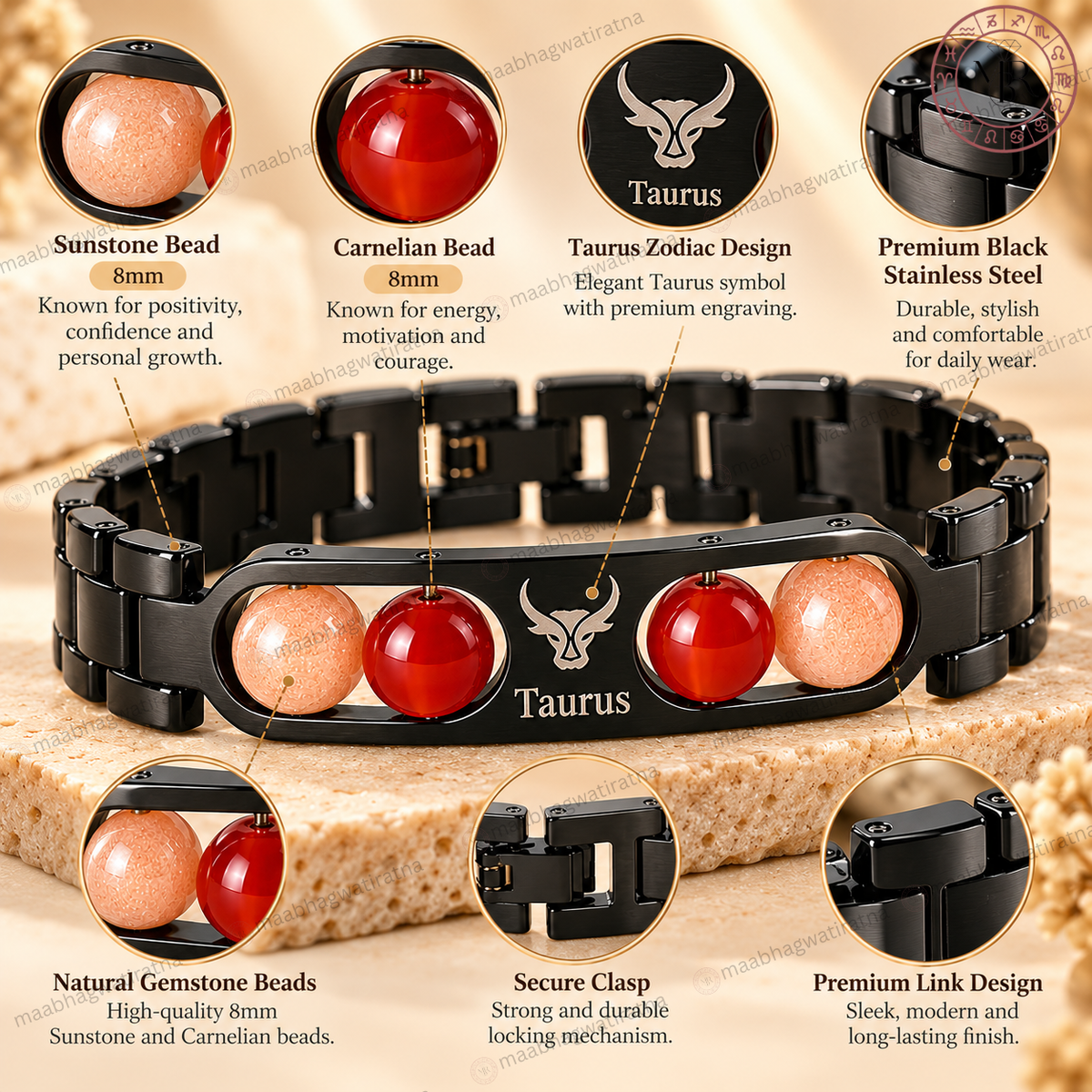 Taurus (वृषभ राशि) Metal Zodiac Bracelet for Men & Women