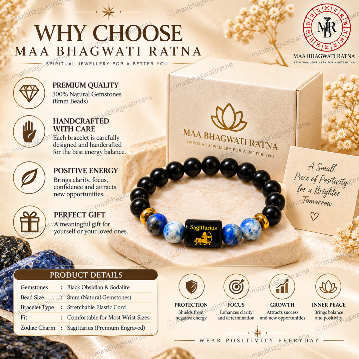 Sagittarius Rashi Bracelet – Dhanu Rashi Black & Blue Gemstone Bracelet