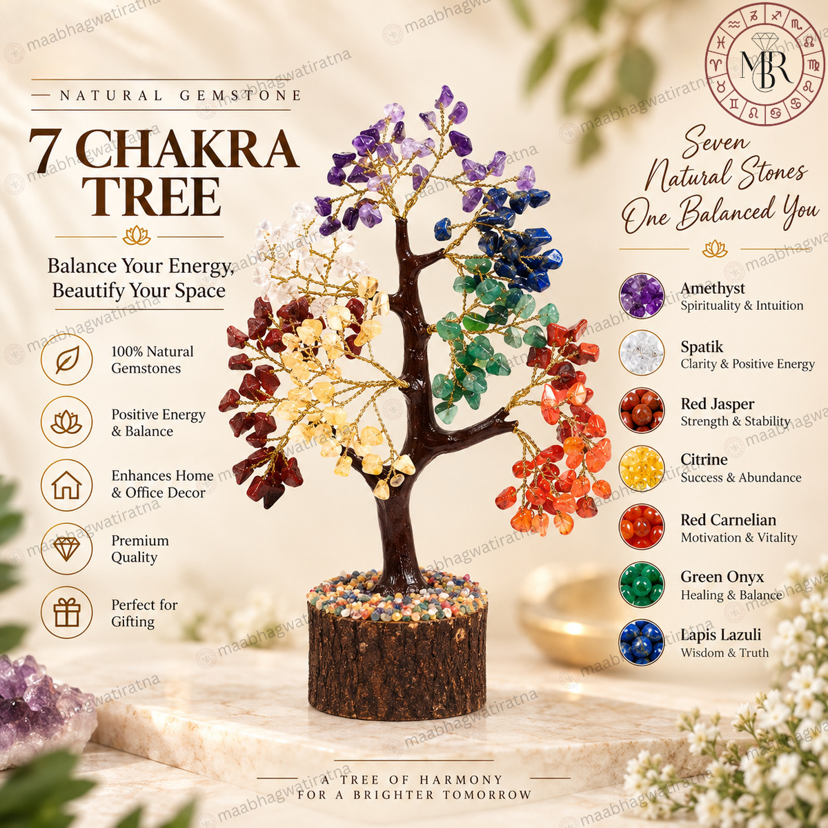 7 Chakra Healing Tree – Amethyst, Citrine & 7 Chakra Gemstone Tree for Home & Office