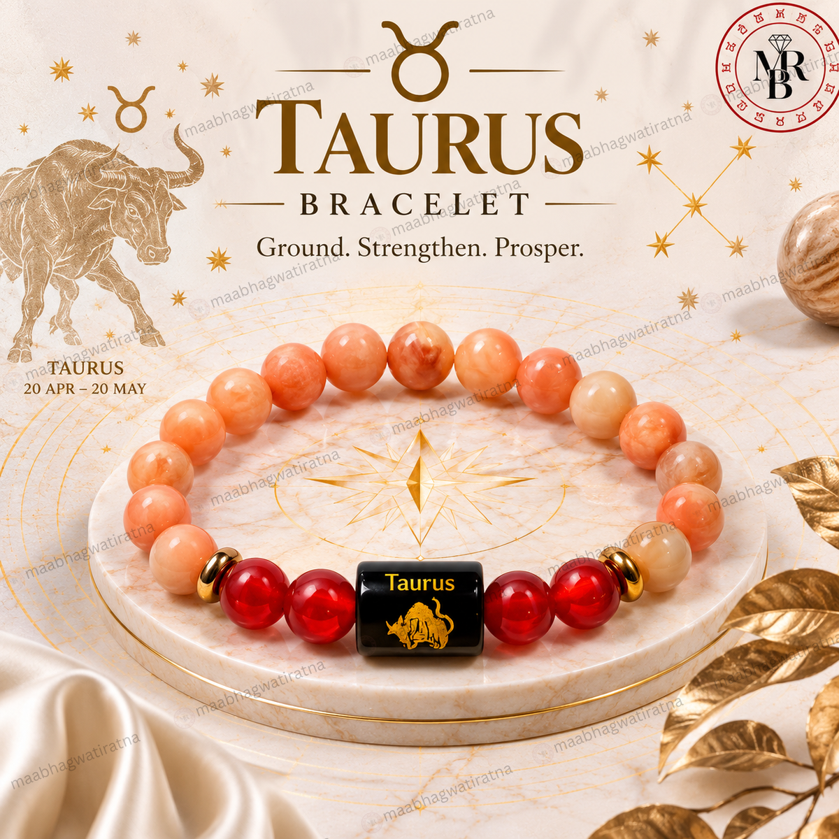 Taurus Rashi Bracelet – Vrishabha Rashi Carnelian & Gemstone Bracelet