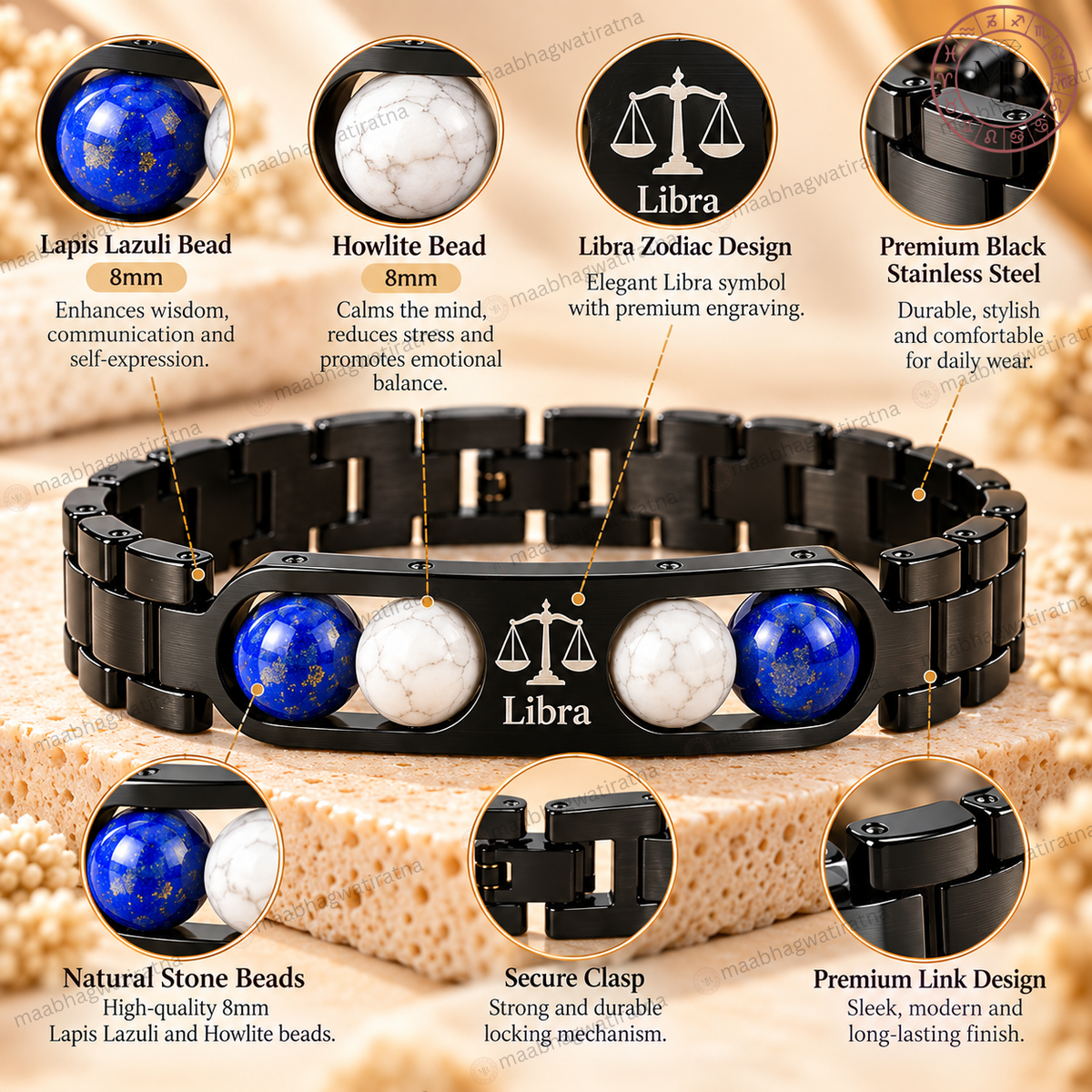 Libra (तुला राशि) Metal Zodiac Bracelet for Men & Women