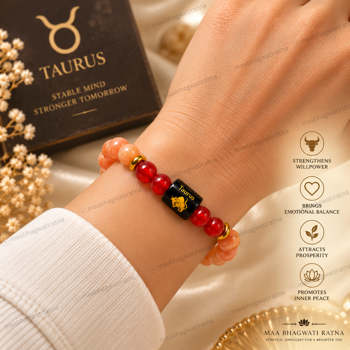 Taurus Rashi Bracelet – Vrishabha Rashi Carnelian & Gemstone Bracelet