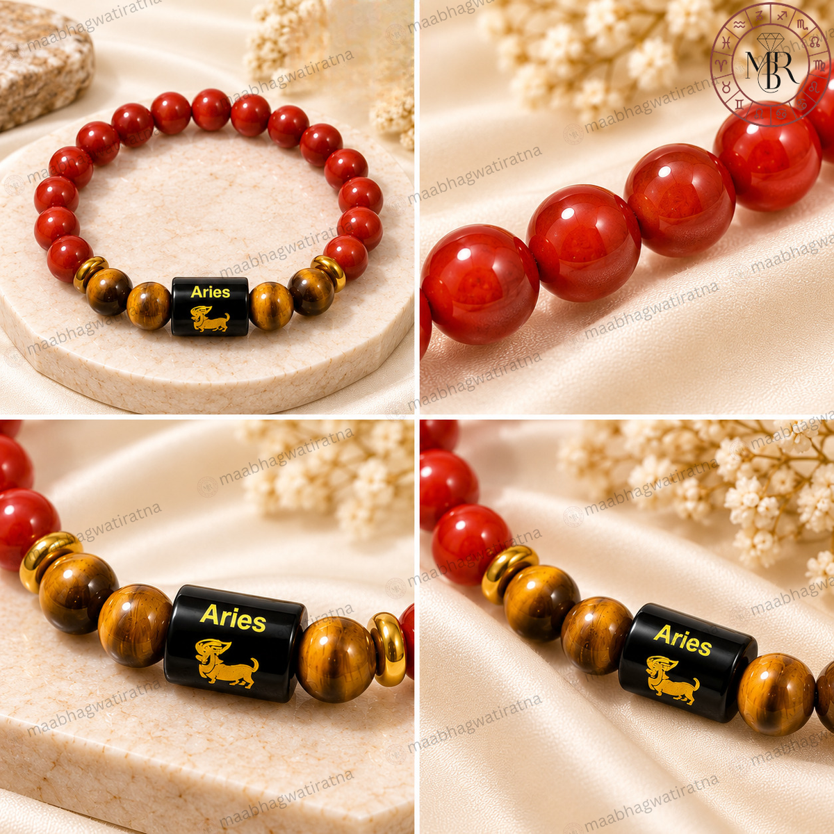 Aries Rashi Bracelet – Mesha Rashi Red Carnelian & Tiger Eye Gemstone Bracelet