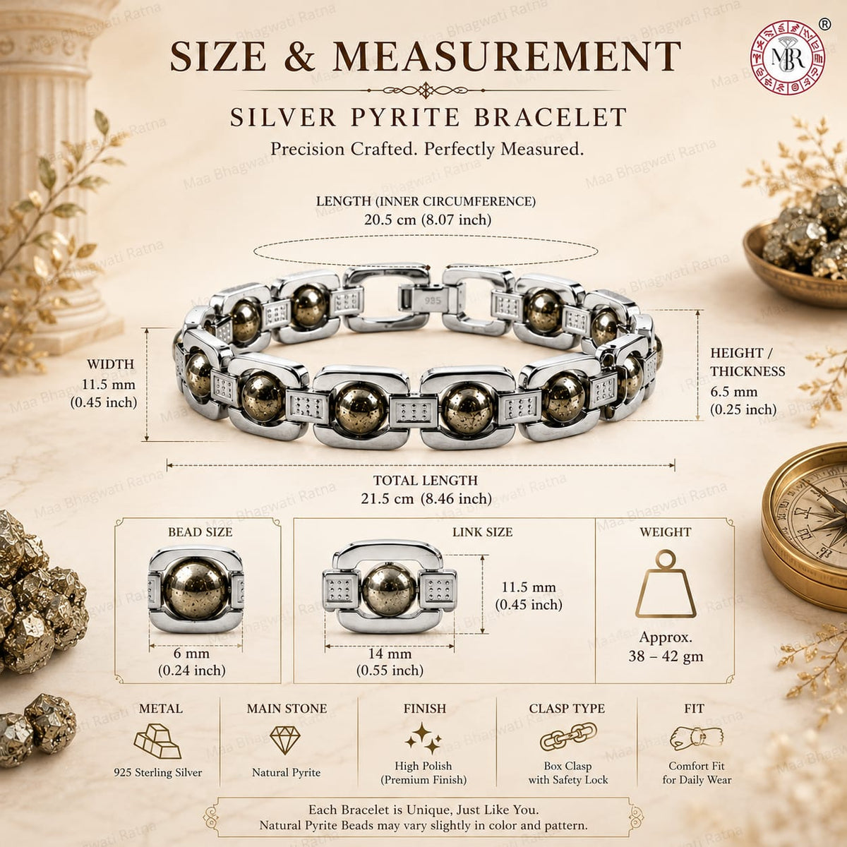 Silver Pyrite Bracelet