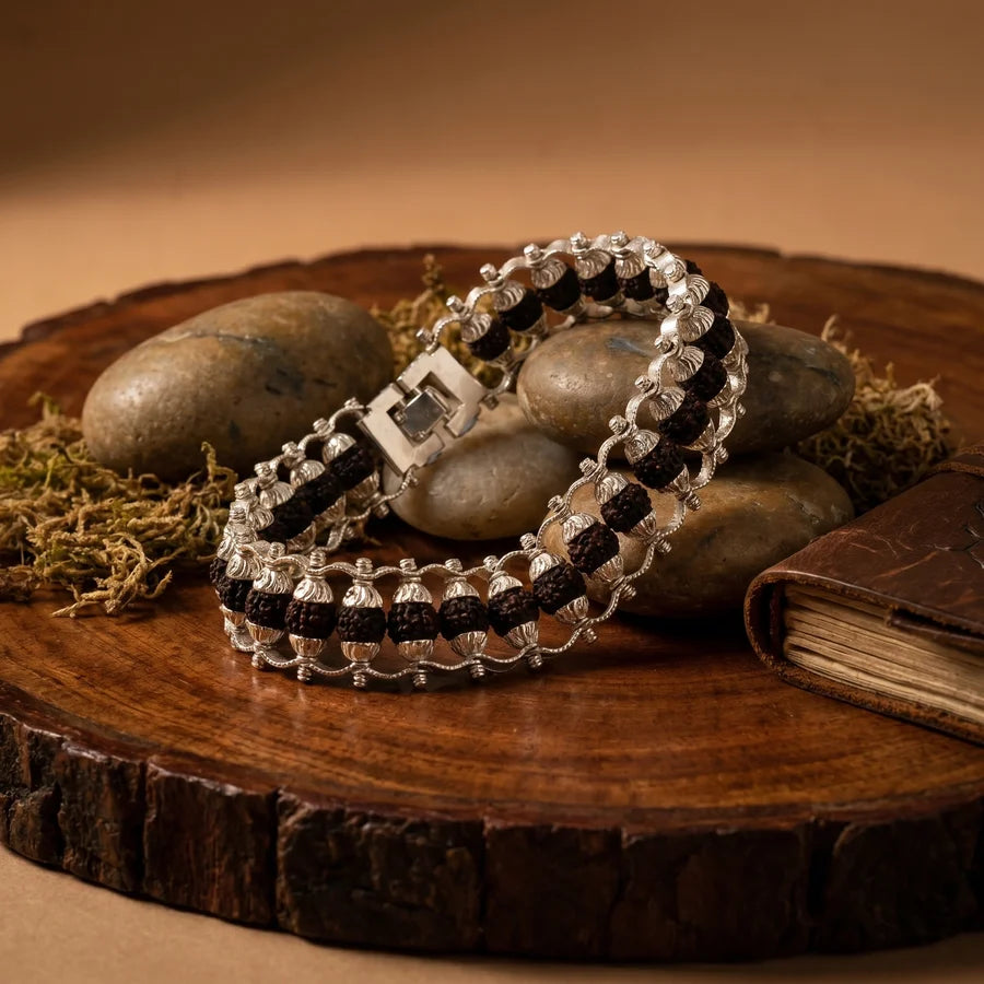 Silver Plated Modern Rudraksha Bracelet